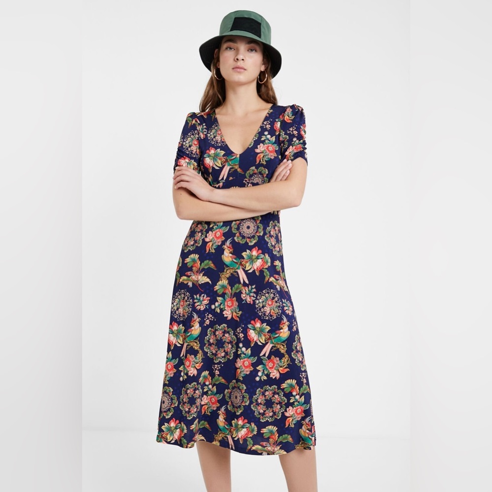 Desigual. Short Sleeve Midi Floral Dress